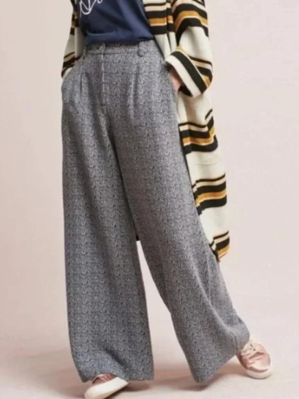 Anthropologie x Cartonnier Eliza Wide Leg High Rise Jacquard Knit Trouser 0